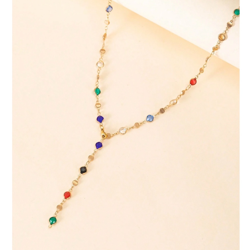 Luxe Gold Tone Rhinestone Long Necklace - Picture 4 of 5